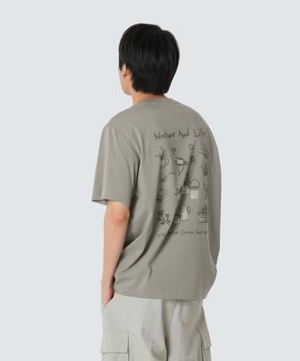 SNOWPEAK APPAREL Cotton Nature Graphic Short Sleeve T-Shirt (S26Mufts64) Khaki Gray