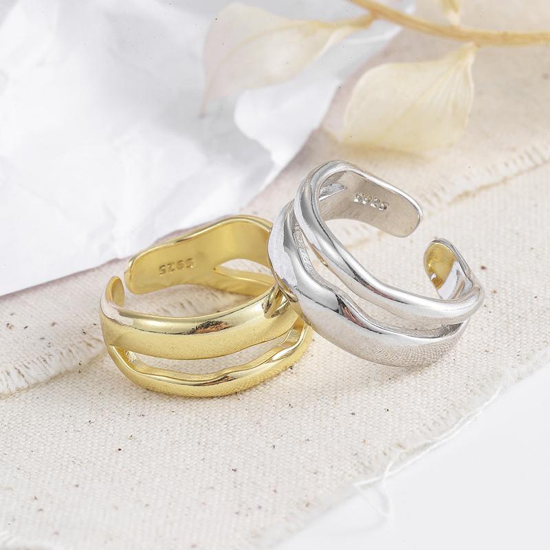 ANENJERY Charming Irregular High Polish Wave Rings Gold Open Rings Jewelry For Women Party Gifts S-R513