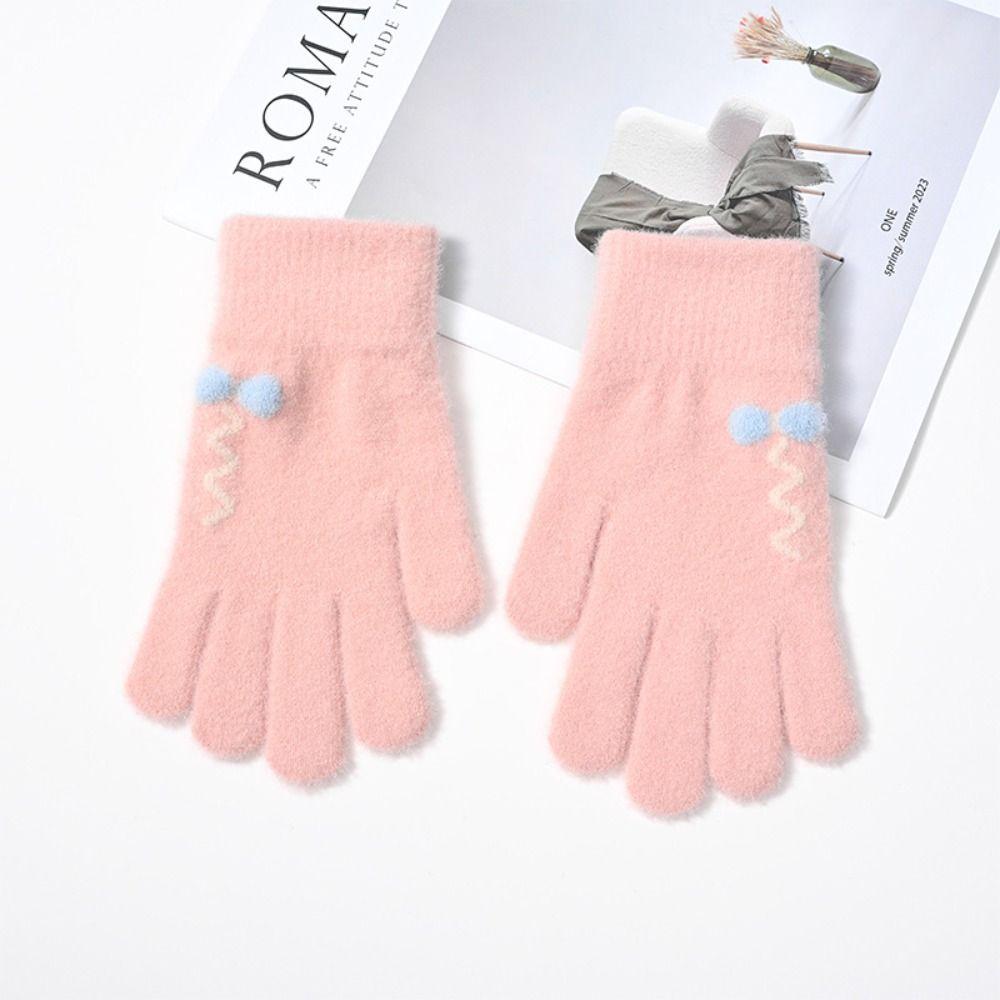 Solid Color Cute Warm Gloves Nylon  Gloves Autumn Knitted Mittens  Driving