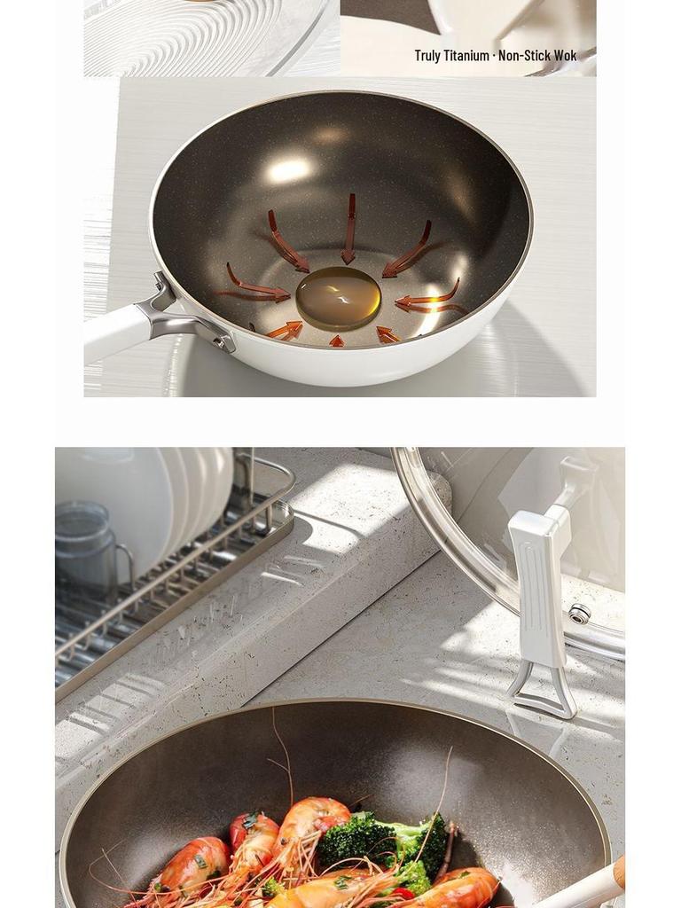 Antihaft-Keramik-Wokpfanne mit Titan-Sprühbeschichtung für Gas- und Induktionsherde