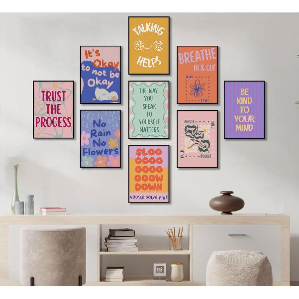 VCCOUI 9Pcs Mental Health Wall Art Therapy Counseling Positive Posters Motivational Quotes Pictures School Counselor Therapist pirational Painting