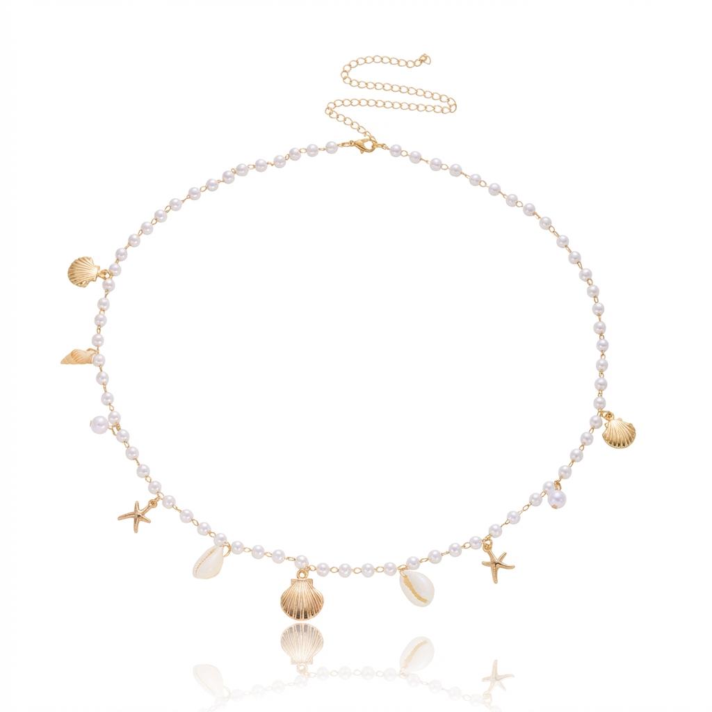 

Summer Beach Starfish Shell Scallop Faux Pearl Waist Chain Women Sexy Bikini Belly Body Chain Vacation Jewelry
