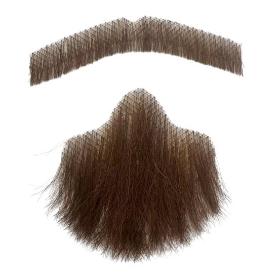 2Pcs Fake Beard Goatee Mustache Handmade Invisible Lace Facial Hair False Goatee Beard Halloween Dressing Men Makeup Drama Party Movie Prop