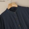 ZANZEA Blouse décontractée pour femme à col montant, ample, manches 3/4, en coton