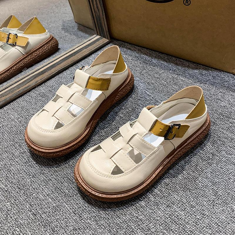 Soft sole Harajuku big head shoes women's summer new lace breathable fisherman shoes thick sole muffin sole single shoes