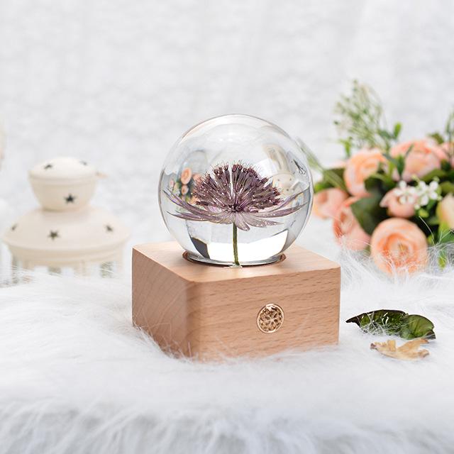Dandelion Preserved Flower Night Light - Wooden Crystal Ball for Christmas & Birthday Gifts