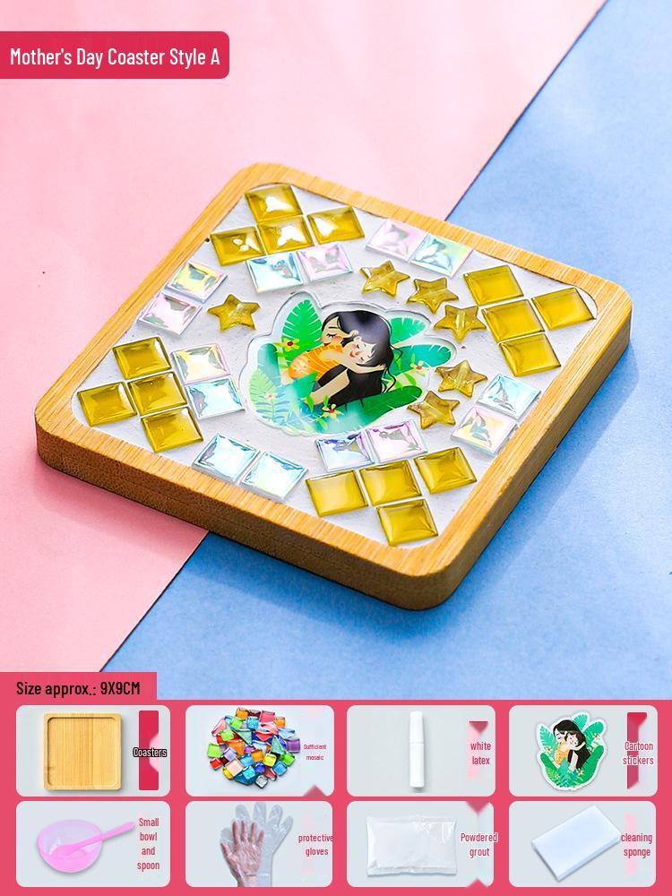 Mosaic Coaster DIY Kit for Kids & Parents: Handmade Activity for Kindergarten & Mother s Day