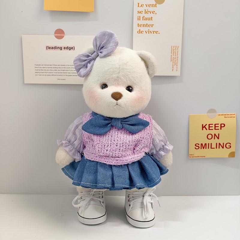 Medium Bear Outfit - Blue Pink Striped Carrot Overalls Set