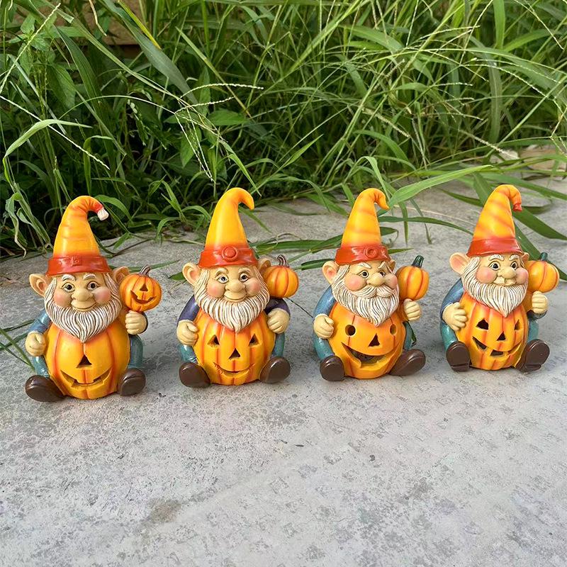 Light-Up Pumpkin Old Man Halloween Yard and Home Decor Resin Craft