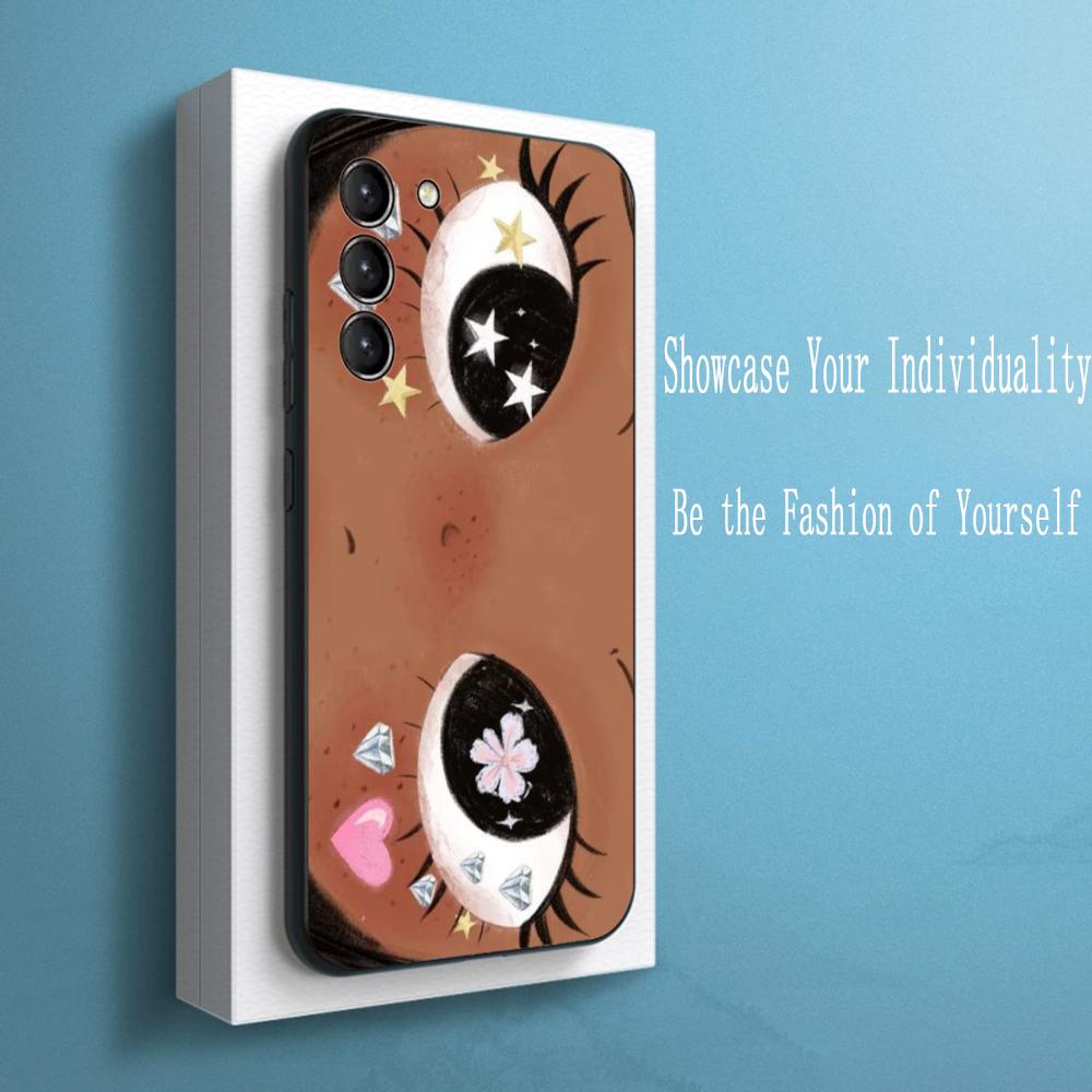 Cute Girl Cartoon Big Eye Design Phone Case For Samsung Galaxy S26 S25 S24 S23 S22 S21 Plus Ultra Note20 Soft Black