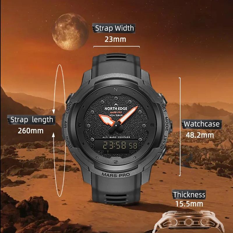 NORTH EDGE MARS Pro Men's Sports Digital Watch Military Army Carbon Fiber Case Watches Altimeter Barometer Compass Waterproo 50M