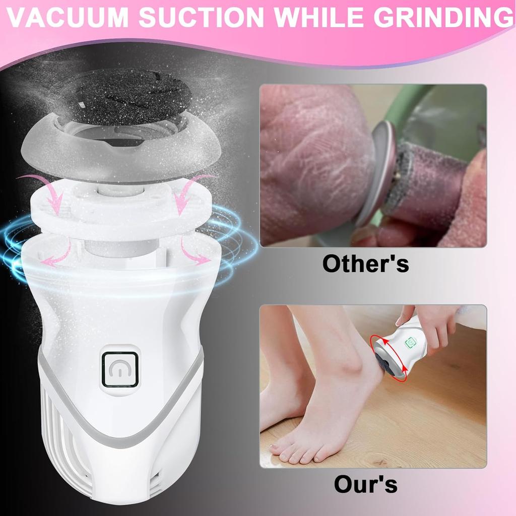 Foot Callus Remover for Women Men, Rechargeable Electric Foot File Pedicure Tool with 2 Speeds and 6 Grinding Heads, Po