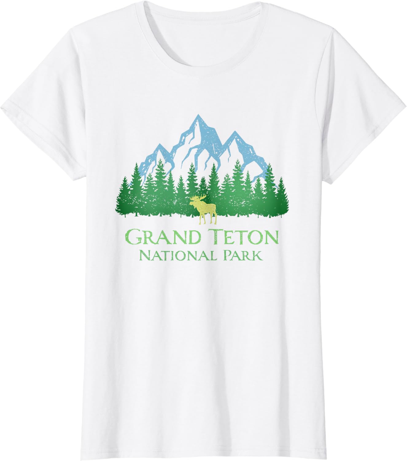 Grand Teton National Park Weathered Mountain Trees Moose Men T Shirt XS белый