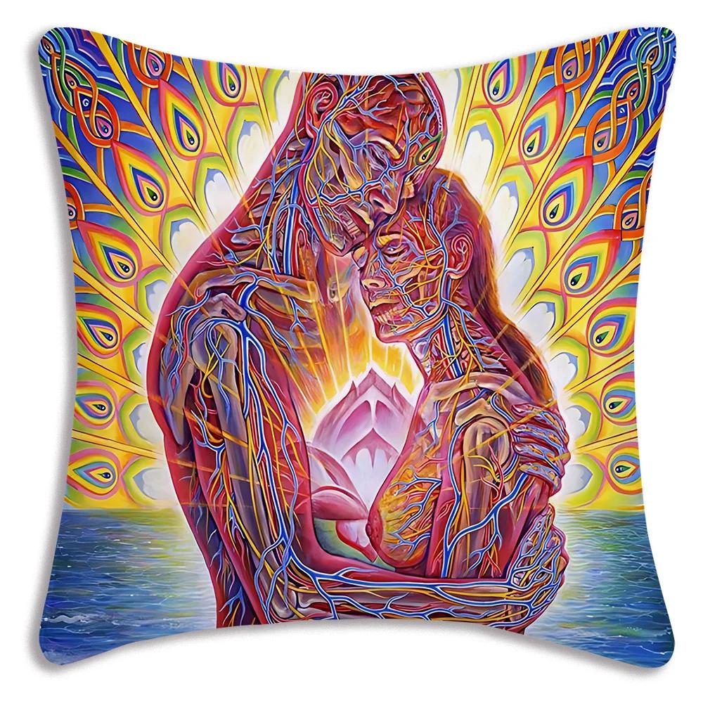 Home Decor Colorful Psychedelic Human Figure Pillow Covers Pattern Cushion Cover Suitable for Sofa Bedroom Car Pillow Cover