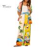 Conjunto de Blusa y Pantalones para Mujer 2 Piezas/Set Camisa Pantalones para Mujer Estilo Vacaciones Hawaii Estampado Colorido Manga Corta de un Solo Botón Ropa de Resort Solapa