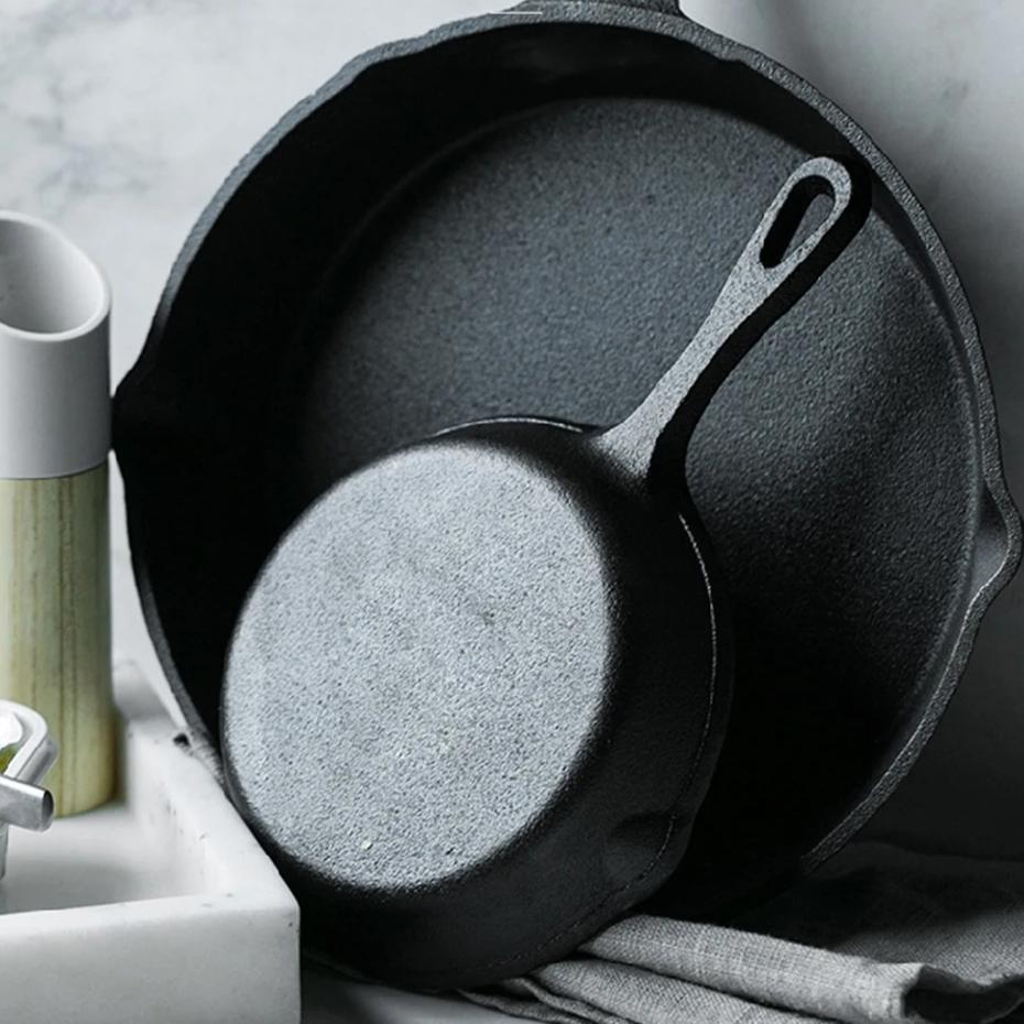 Cast Iron Frying Pan Cooking Skillet Egg Steak Fry Pan Baking Pot Gas Cooker Induction Cookware Handmade Stir-fry Pan 14/16/20CM