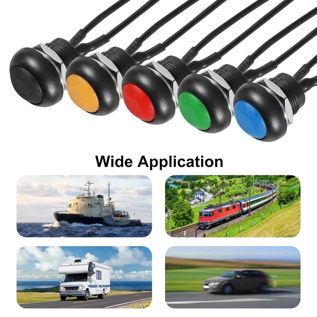 5Pcs 12mm Momentary Push Button Switch Mini Round Switch Waterproof ON Off 1A 250V AC SPST NO 2 Pin Horn Switch for Car, PC, Table Lamp -