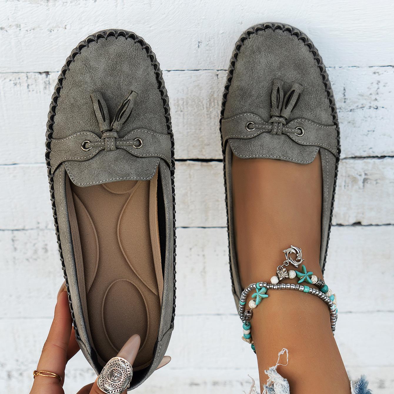 

Прошитые женские мокасины на плоской подошве больших размеров 38 серый