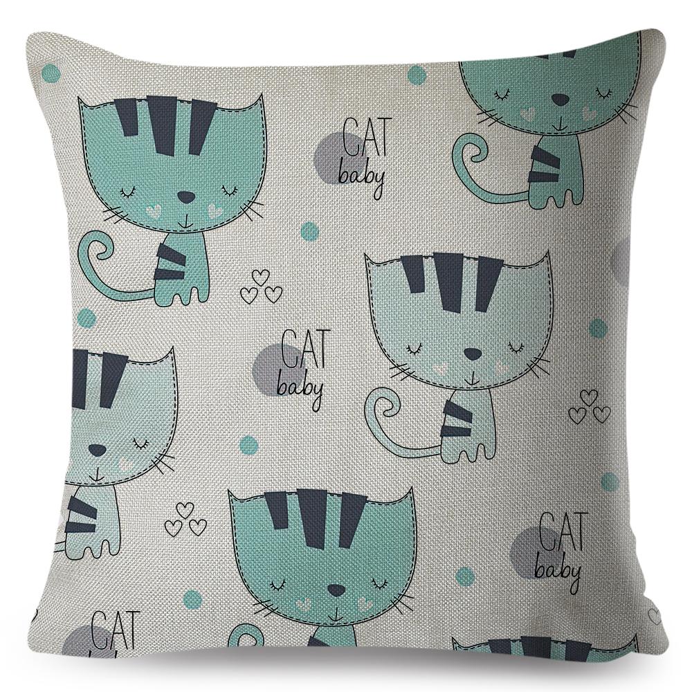 Playful Cat Pattern Design Double Sided Printed Living Room Bedroom Decor Cushion Cover