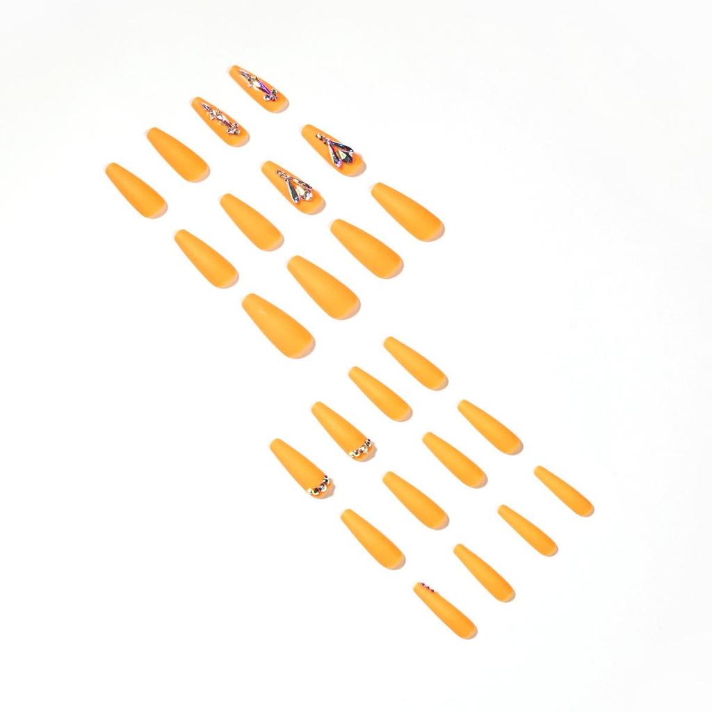 Full Diamond Series Orange Rhinestone Press-On Nails - Elegant Wearable Nail Stickers