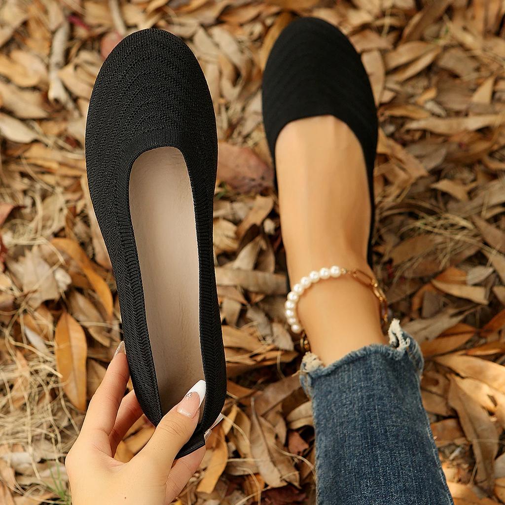 Fashion Women Flats Shoes Spring Autumn Fashion Knitted Pointed Toe Mary Jane Shoes Women Casual Comfortable Shallow Mouth Loafers Women