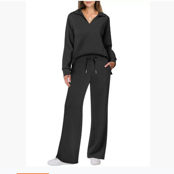 Autumn and Winter Fashion Casual Women's Long-sleeved Drawstring Solid Color Commuter Trousers Suit Women