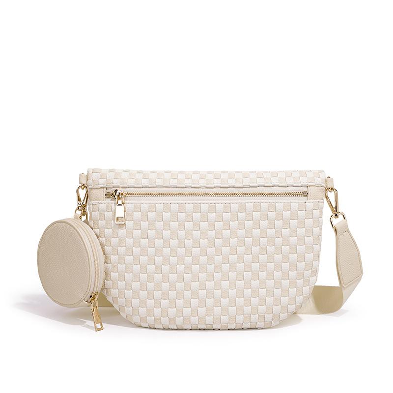 Hand Woven Checkerboard Crossbody Bag, Casual Sports Shoulder Bag, Lightweight and Versatile Waist Bag
