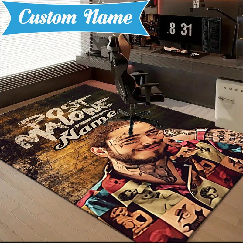 Custom Name Post Malone Artwork Rug Game Carpet, Floor Mat for Bedroom Living Room Entryway Rug, Home Decor Idea Gift for Christmas Birthday