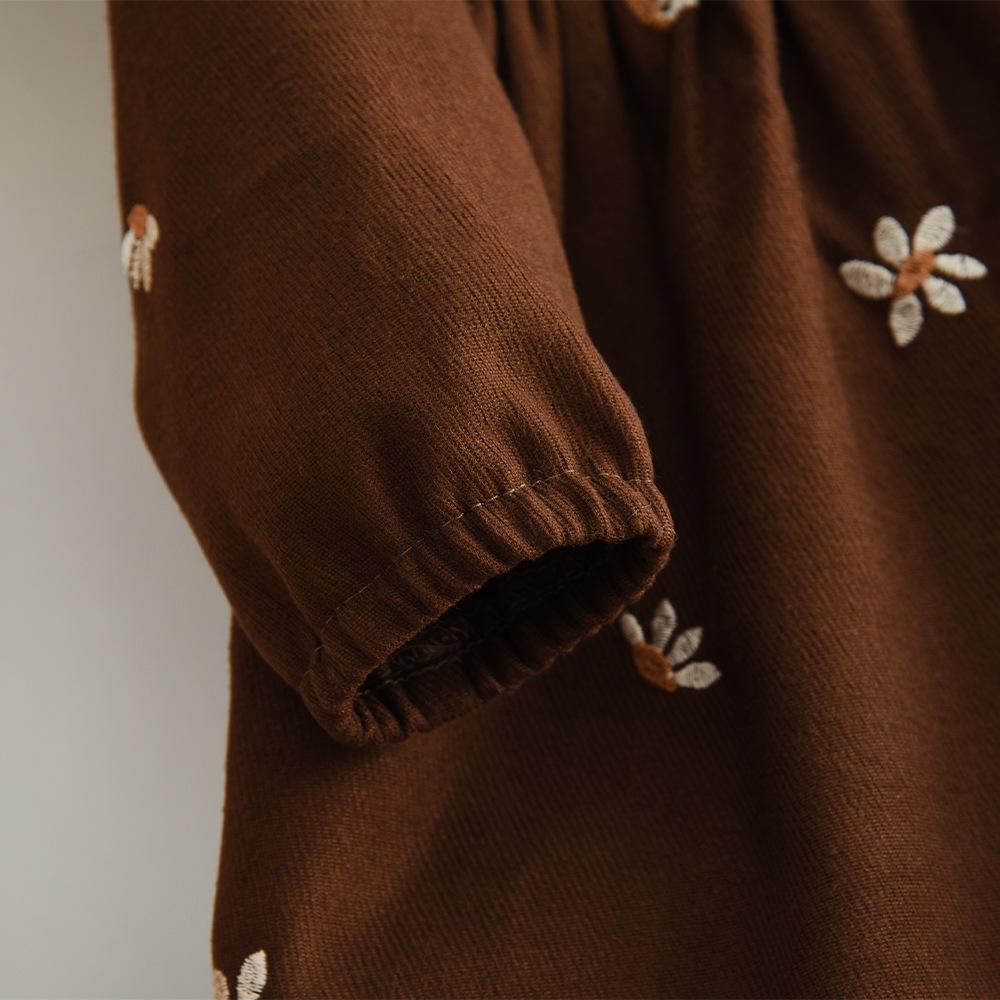 Baby Mädchen Kleid mit floraler Stickerei, Umlegekragen, langen Ärmeln, Frühling/Herbst-Stil