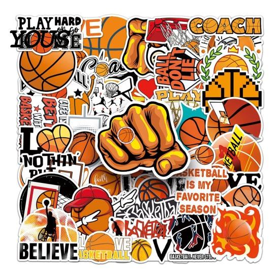 Trendy Sports Gifts 50Pcs Basketball Graffiti Stickers, Cool Cartoon Sport Themed Stationery Storage Box Decor Waterproof Decals for Skateboard,