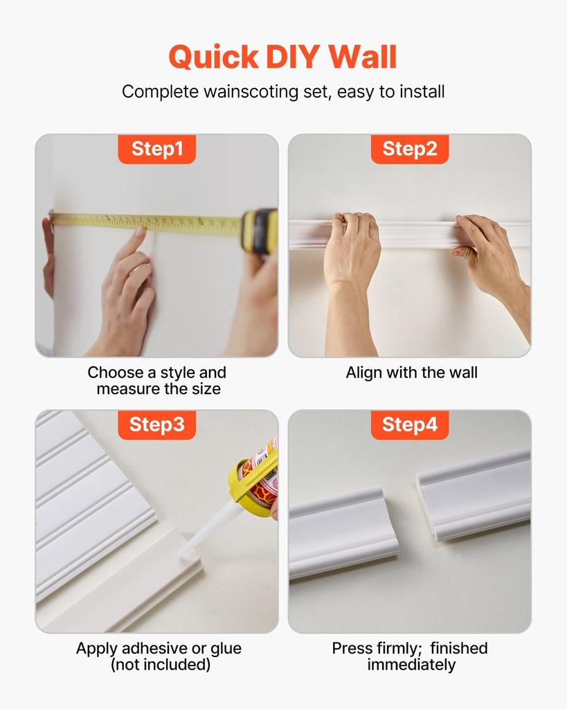 Wall Molding Kit, Wainscoting Panels, Lightweight Paintable Polystyrene, Easy To Install, Wide & Narrow Accent Wall Trim for Interior Décor Living