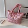 Checkered Down Cotton Shoulder Bag Korean Style Puffy Bag Cotton-padded Tote Bag  Office Worker