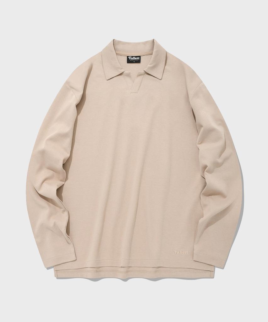 FALLETT Silket Open Collar Long Sleeve Beige