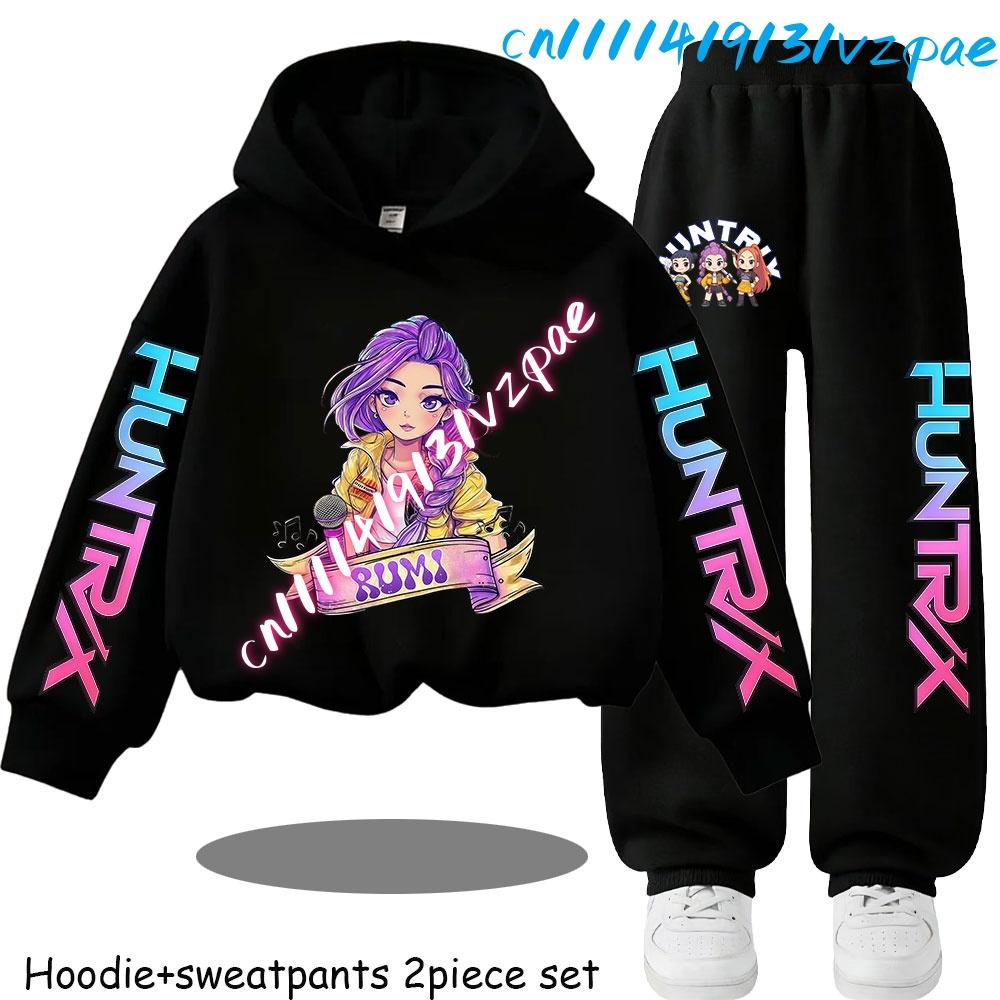 Kp-op Kids New Fashion Cartoon Print 2pcs Hoodie+Pants Sportsuits Casual Outfits Clothes for 2-13 Years Boys Girls