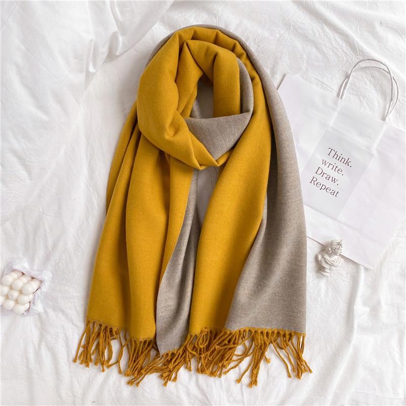 Scarf Women's Winter Simple Versatile Soft Double Sided Solid Color Shawl Tassel Imitation Cashmere Thickened Autumn and Winter Warm Scarf
