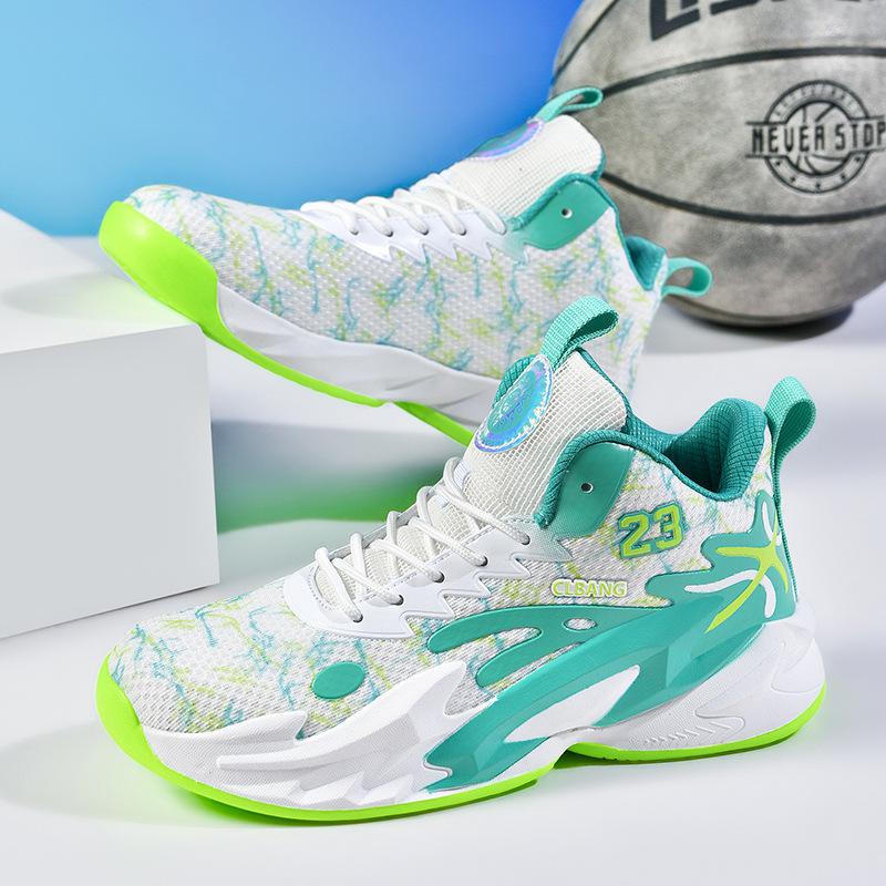 Mandarin duck basketball shoes men's mesh breathable high-top sports shoes new non-slip student luminous training competition sneakers women