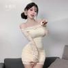 Domila's New Erotic Pure Lust Style Lace Temperament One-word Shoulder Dress Women's Sexy Tight Hip Skirt