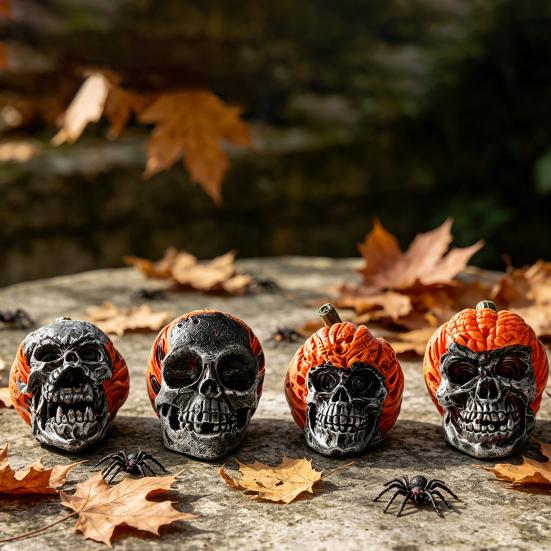 Yousheng Skeleton Pumpkin Ornaments, Resin Durable Halloween Decorations, Retro Dark Style Table Decor, for Party Window