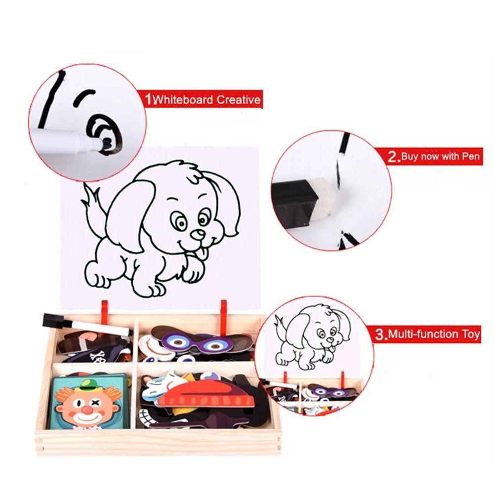Wood Magnetic 3D Puzzles with Lid Magnetic Stickers Toys  Montessori Games