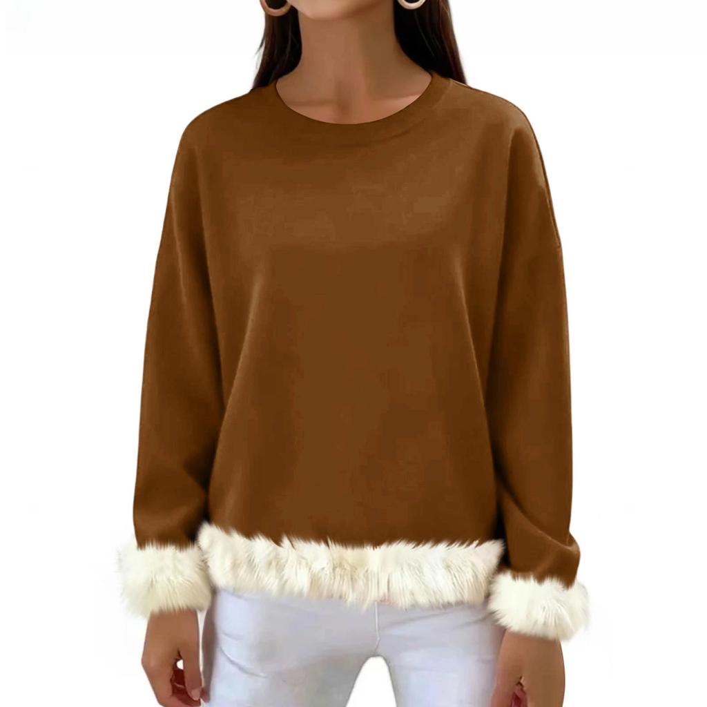 Women's Casual Round Neck Long Sleeve Sweatshirt Solid Color Sweatshirt