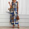 Women Summer Sleeveless O Neck Retro Printed Loose One Piece Dress