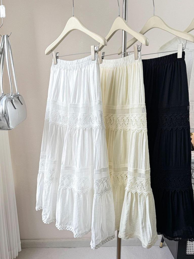 Koreanischer Stil A-Linien-Spitzenbesatz Midi-Rock 2026 - Hochtailliertes Schichtkuchen-Design