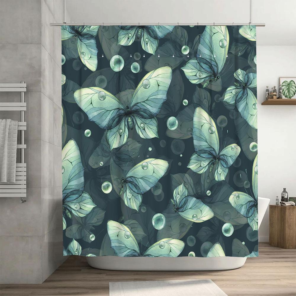 Butterfly Print Shower Curtains Waterproof Fabric Bathroom Decor for Home Decoration Accessories 3D Printed Bathtub Cover In Gre