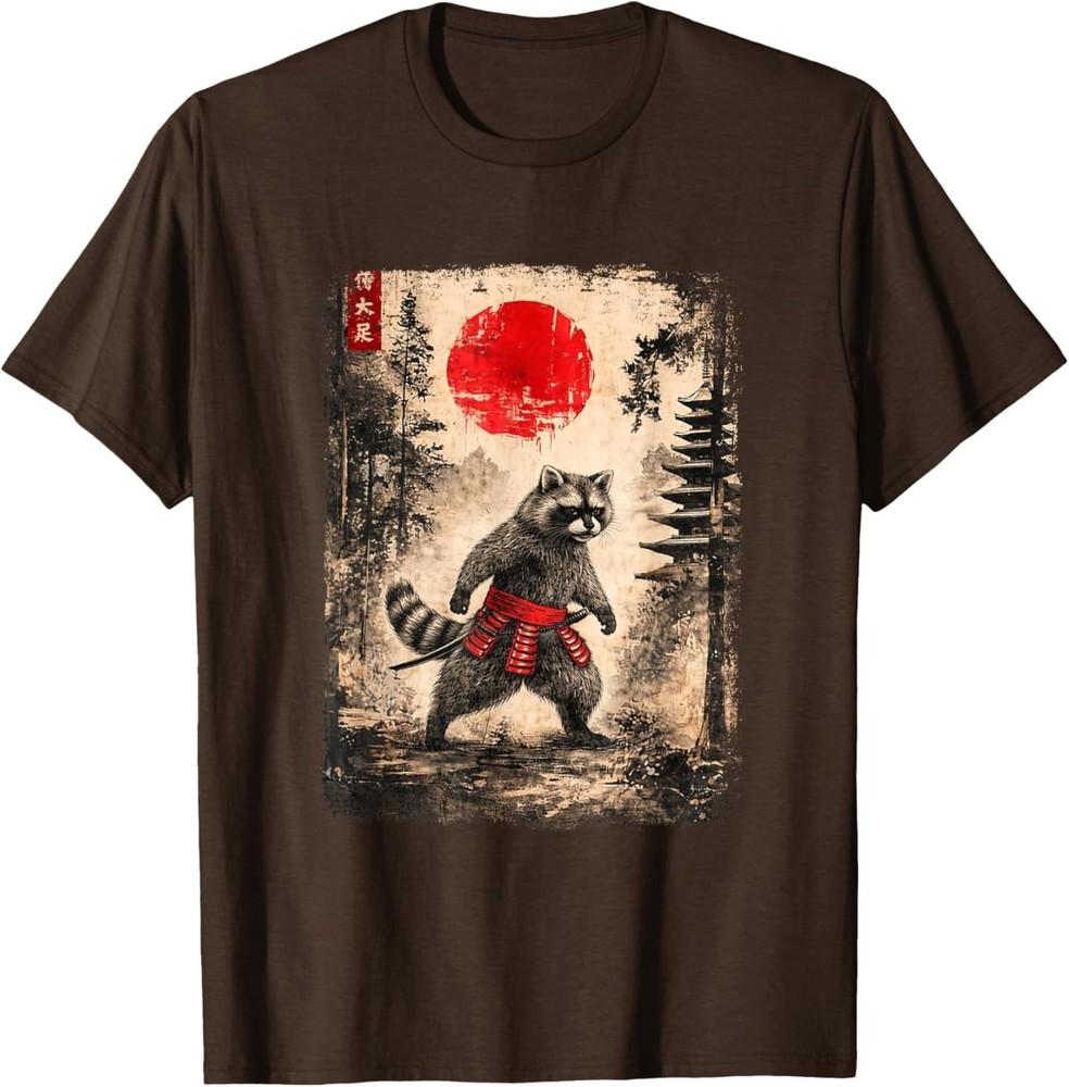 Vintage Samurai Raccoon Japanese Art Funny Men Women Gift TShirt Unisex T-Shirt L