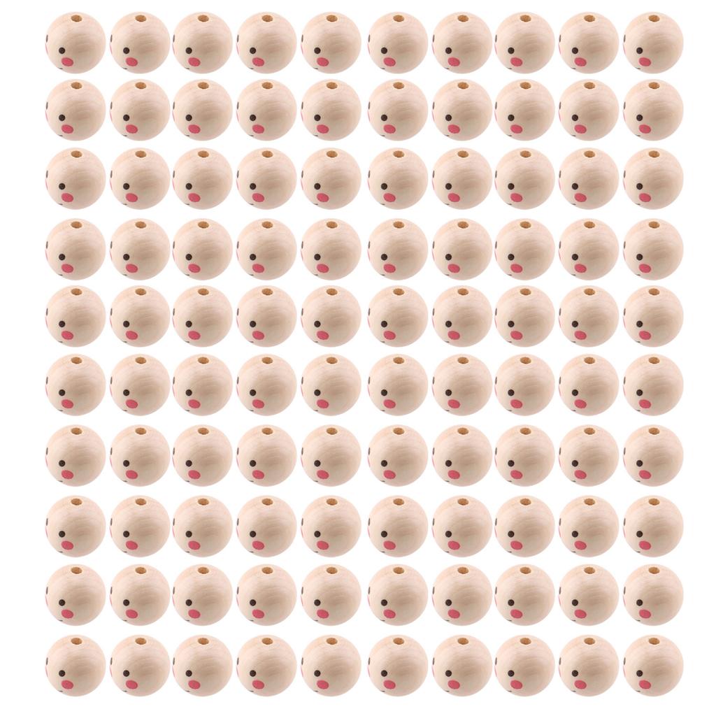 100pcs Smiling Face Wood Bead Spacer Beads Loose Bead for Jewelry Making DIY Handmade Craft Beads with Hole Accessories