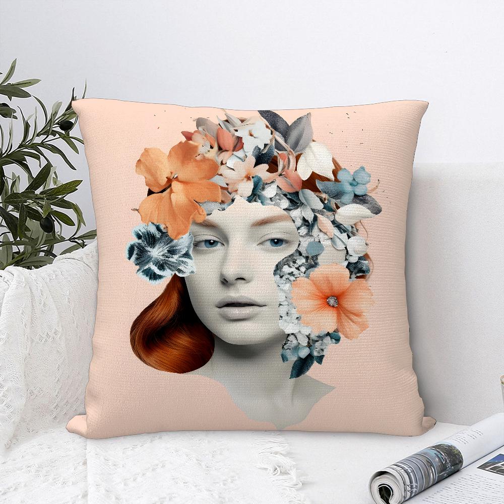 Female Painting Pillow Case Plush Fabric Soft Pillowcase Double Sided Print Sofa Cushion Cover Throw Pillow Cover