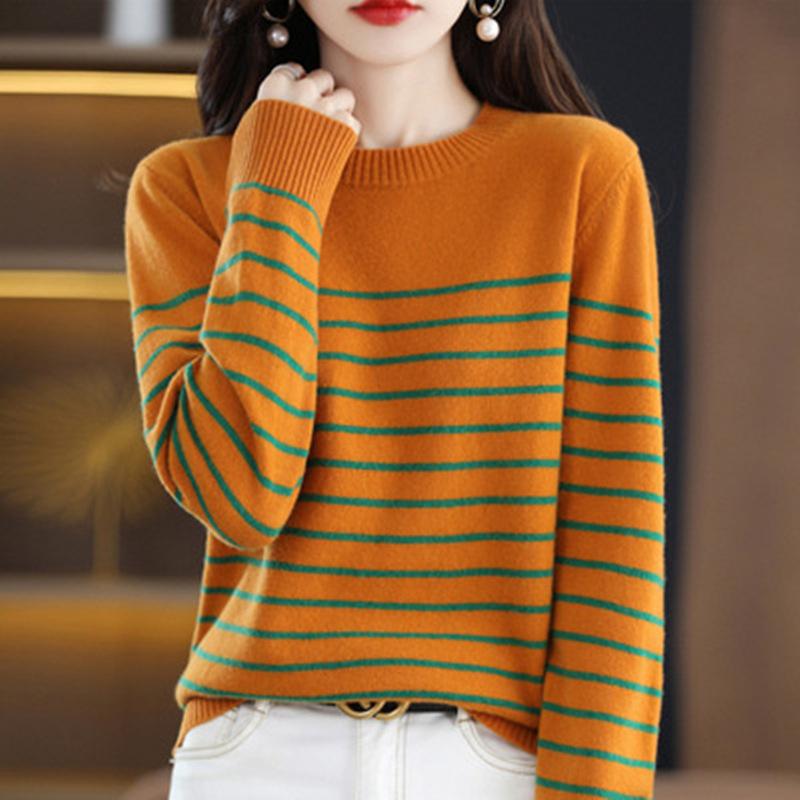

QICED Полосатый осенне-зимний пуловер свитер повседневный пуловер с длинным рукавом с круглым вырезом базовый свитер блузка Uniform size