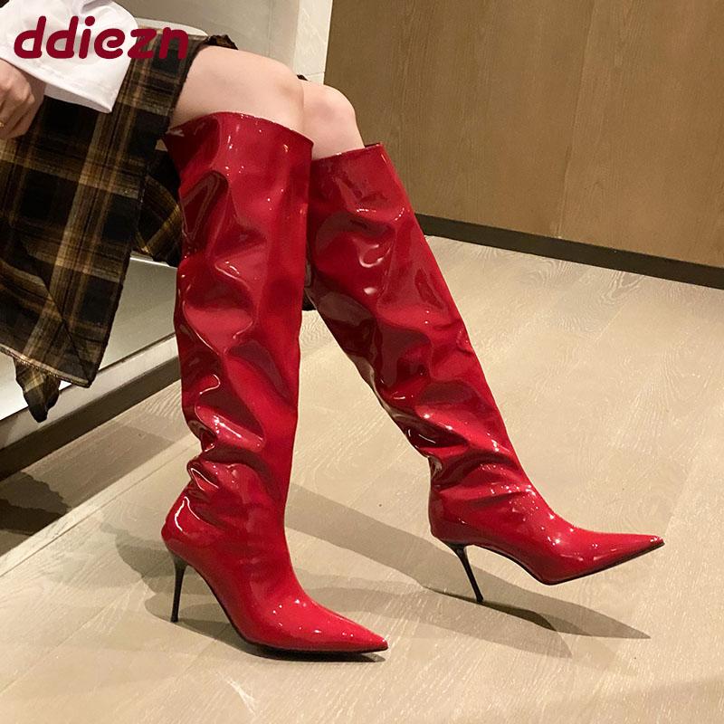 Fashion Fashion Pointed Toe Women Knee High Long Boots Shoes Party Ladies Modern Boots Heels Shoes Female Slip On Footwear Pumps new