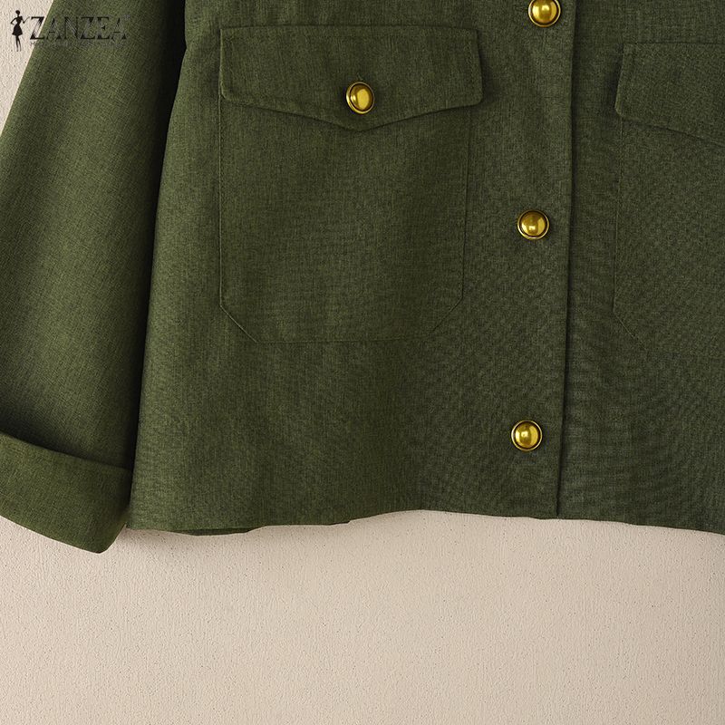 ZANZEA Women Casual Turn Down Collar Loose Long Sleeve Blouse