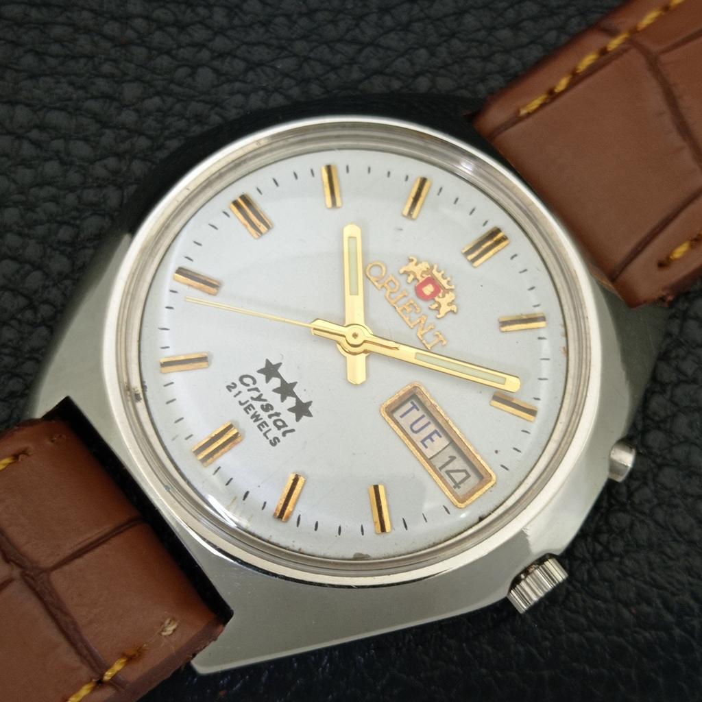 AUTOMATIK VINTAGE ORIENT CRYSTAL JAPAN 46941 HERREN WEISSES ZIFFERBLATT UHR a704829-1